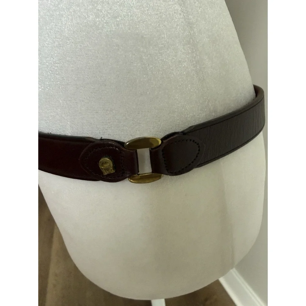 Vintage 70s ETIENNE AIGNER Womens S Handmade Leather Brass Belt Oxblood RARE